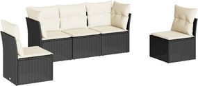 vidaXL 5 részes fekete polyrattan kerti kanapészett párnákkal
