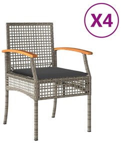4 db szürke polyrattan és akácfa kerti szék párnákkal