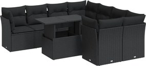 vidaXL 9 részes fekete polyrattan kerti ülőgarnitúra párnákkal