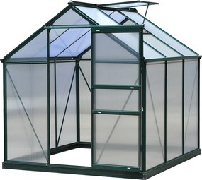 Outsunny Polikarbonát Kerti Üvegház 3.65m² Alumínium Kerti Üvegház 190 x 192 x 201cm UV-álló, megerősített alapzattal, ereszcsatornákkal, szellőzővel