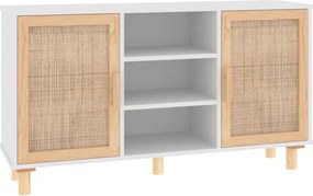 vidaXL fehér tömör fenyő/természetes rattan tálalószekrény 105x30x60cm