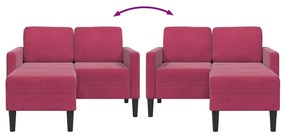 borvörös bársony 2 üléses kanapé L-alakú kanapéval 125 cm