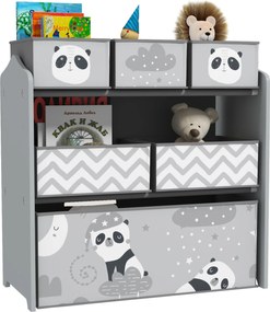 ZONEKIZ Játékpolc 6 Lepalackos Szövet Tárolódobozzal Gyerekeknek 3-8 Év 63x30x66 cm Szürke és Fehér | Aosom