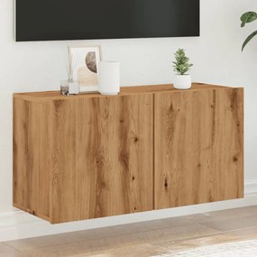 kézműves tölgy színű falra szerelhető TV-szekrény 80x30x41 cm