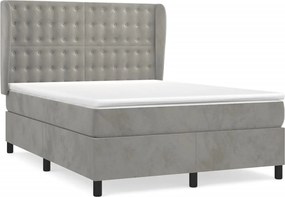 vidaXL világosszürke bársony rugós ágy matraccal 140x190 cm