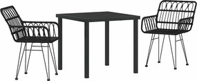 vidaXL Kert étkező szett 3 pcs Fekete Porszórt acél