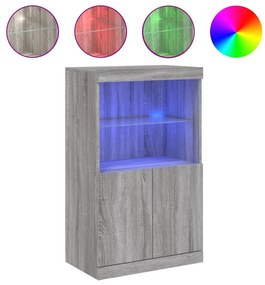 Szürke sonoma színű tálalószekrény LED-ekkel 60,5 x 37 x 100 cm