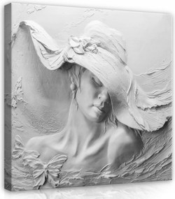 VĂĄszonkĂ©p 40x40 dombormƱ szobor nĆ kalap fehĂ©r textĂșra gipsz pillangĂłk mƱvĂ©szet