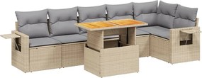 vidaXL 7 részes bézs polyrattan kerti ülőgarnitúra párnákkal