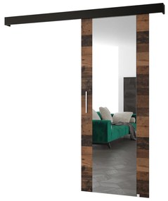 Tolóajtó 90 cm Sharlene II (old style fa + matt fekete + ezüst) (tükörrel). Akció -6%. 1043679