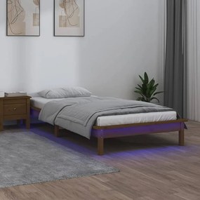 mézbarna tömör fa ágykeret LED világítással 100 x 200 cm
