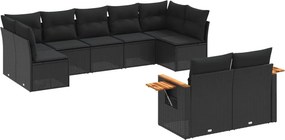 vidaXL 9 részes fekete polyrattan kerti ülőgarnitúra párnákkal