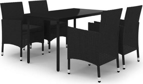 vidaXL 5 részes polyrattan és üveg kerti étkezőgarnitúra párnákkal