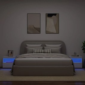 2 db fehér műfa éjjeliszekrény LED-fényekkel 50x40x45 cm