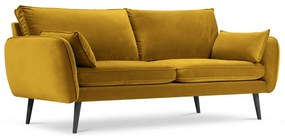 Lento sárga bársony kanapé fekete lábakkal, 198 cm - Kooko Home