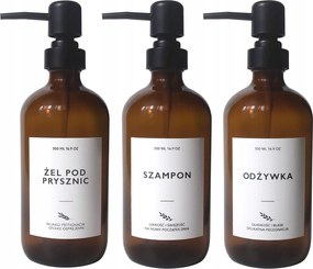 Üvegpalack Adagoló Pumpás Sampon Szappan Szett 3x500ml Matricák