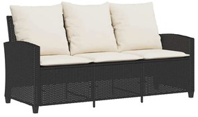 3 személyes fekete polyrattan kerti kanapé asztallal&amp;párnával