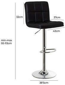 Fekete bőr utánzat állítható magasságú bárszék szett 2 db-os (ülésmagasság 93 cm) – Casa Selección