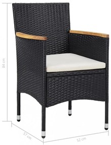 5 részes fekete kültéri polyrattan és akácfa étkezőszett