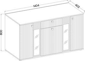 Kaja háromajtós komód lamellákkal és fiókkal 140 cm - fehér/matera