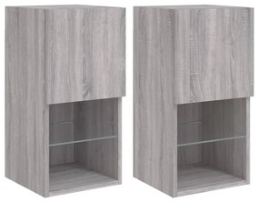 2 db szürke sonoma TV-szekrény LED lámpákkal 30,5x30x60 cm