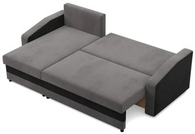 Hewlet sarokkanapé, 2 ágyneműtartóval, szövet anyag, univerzális oldal, bonell töltet, szürke - fekete