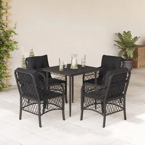5 részes fekete polyrattan kerti étkezőgarnitúra párnákkal