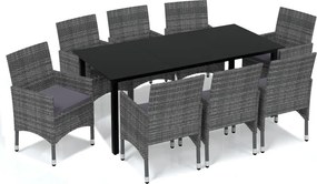 vidaXL 9 részes szürke polyrattan kerti étkezőgarnitúra párnákkal
