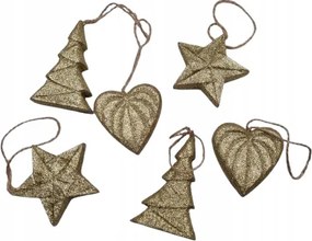 Karácsonyi Díszek Fenyőfára Arany Csilámos 6-FÉLE Minta
