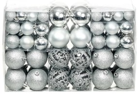 vidaXL 100 darabos ezüstszínű karácsonyi gömb készlet 3/4/6 cm