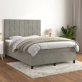 Világosszürke bársony rugós ágy matraccal 140x190 cm