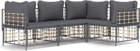 vidaXL 4 részes antracitszürke polyrattan kerti ülőgarnitúra párnákkal