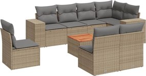 vidaXL 9 részes bézs polyrattan kerti ülőgarnitúra párnákkal