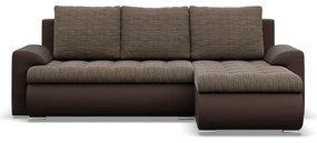 Tokio sarokkanapé, 2 ágyneműtartóval, fonott + műbőr, jobboldali, barna