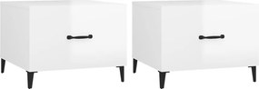vidaXL 2 db magasfényű fehér dohányzóasztal fémlábakkal 50x50x40 cm