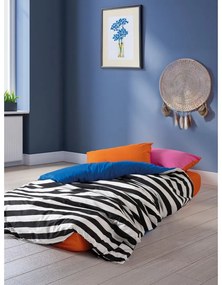 Fekete-fehér négyrészes kétszemélyes hosszabbított renforcé pamut ágyneműhuzat lepedővel 200x220 cm Dusk – Mijolnir