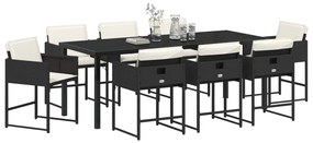9 Részes Kerti Étkezőszett Párnákkal - Fekete Poly Rattan