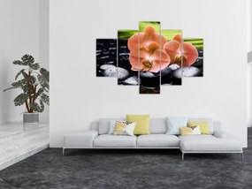 Kép - Narancssárga orchidea pálmalevelekkel (150x105 cm)