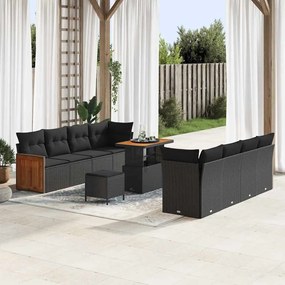 Kerti Kanapé Szett 11 pcs Fekete 90 x 55 x 71 cm polirattan