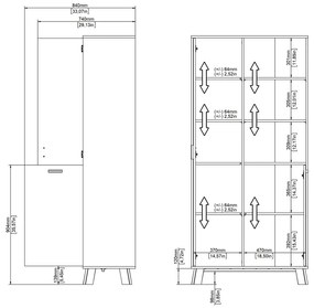 Fehér-natúr színű könyvespolc tölgyfa dekorral 89x188x40 cm Ikast – Tvilum