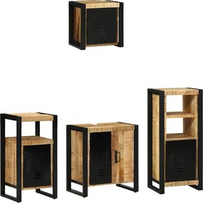 vidaXL Fürdőszoba bútor szett 4 pcs Barna és fekete Tömör Mangófát
