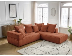 Terrakotta színű zsenília sarokkanapé (jobb oldali-L alakú) Whesley – Bobochic Paris