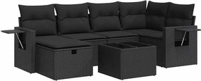 vidaXL 7 részes fekete polyrattan kerti ülőgarnitúra párnával
