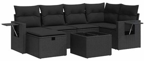 vidaXL 7 részes fekete polyrattan kerti ülőgarnitúra párnával