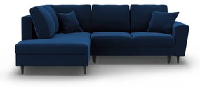 Kék bársony kinyitható tárolóhelyes sarokkanapé (bal oldali-L alakú) Kyoto – Cosmopolitan Design