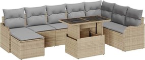 vidaXL Kerti Kanapé Szett párnával tárolóval 9 pcs Bézs Poli rattan