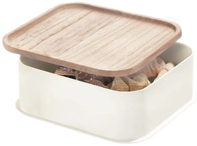 Eco fehér tárolódoboz paulownia fa fedéllel, 21,3 x 21,3 cm - iDesign