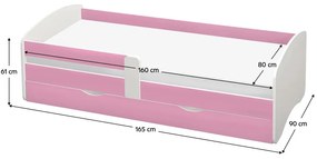 Egyszemélyes ágy 80 cm Carecen (rózsaszín + fehér) (ágyráccsal)  (tárolóhellyel). 1116281