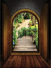 Fotótapéta Virágzó kert kapu vinil 184x254 természet tájkép +ragasztó