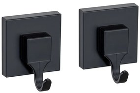 Fekete öntapadós műanyag akasztó szett 2 db-os Quadro – Wenko